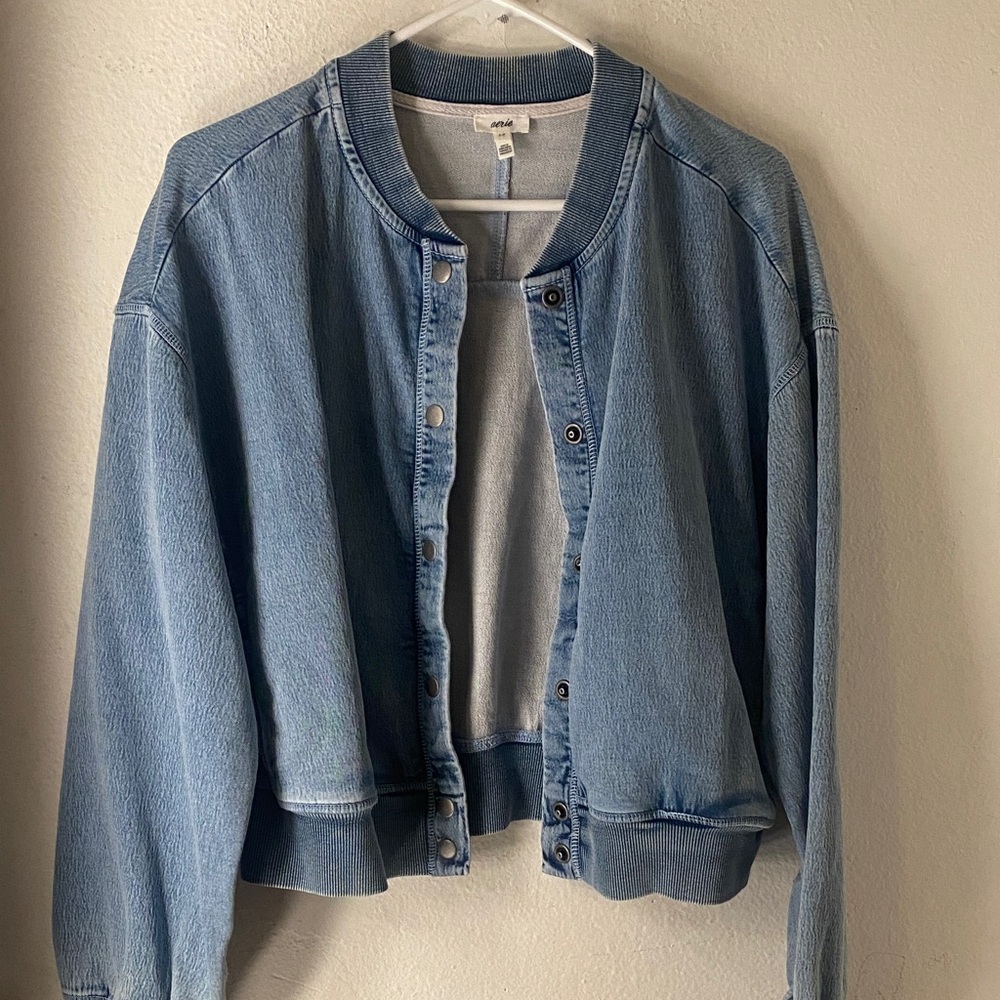 Light Blue Denim Bomber Jacket -aerie